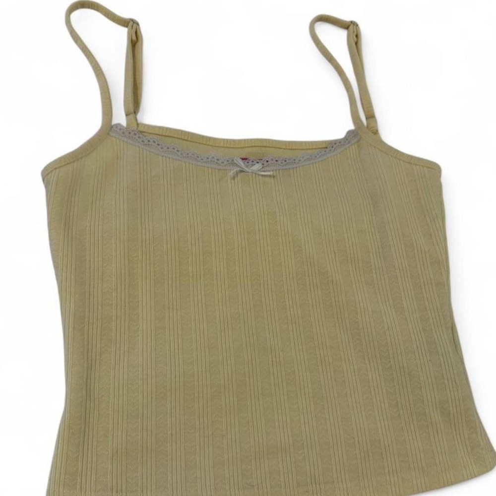 Edikted Butter Yellow Ribbed Pointelle Lace Trim Cami Top Small